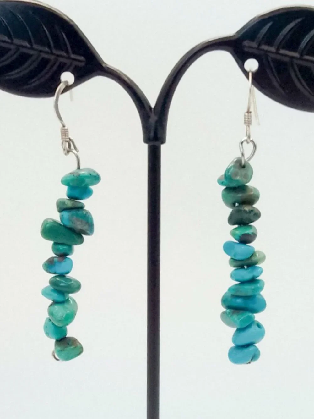 925 Sterling Silver Turquoise Nugget Dangle Drop Southwestern Earrings